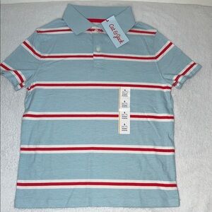 Cat & Jack Men's Light Blue Polo with Red and White Stripes